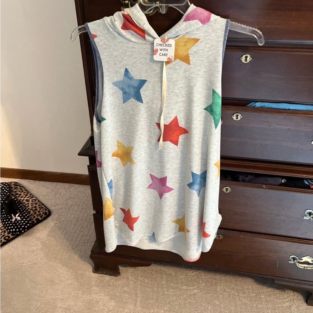 Colorful Star Print Sleeveless Hoodie